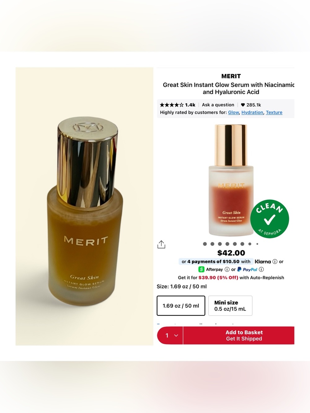 MERIT Great Skin Instant Glow Serum 1.69 oz / 50 ml